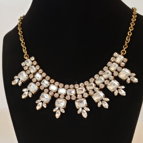 J. Crew Rhinestone Antique Tone Necklace Signed - Picture 3 of 8